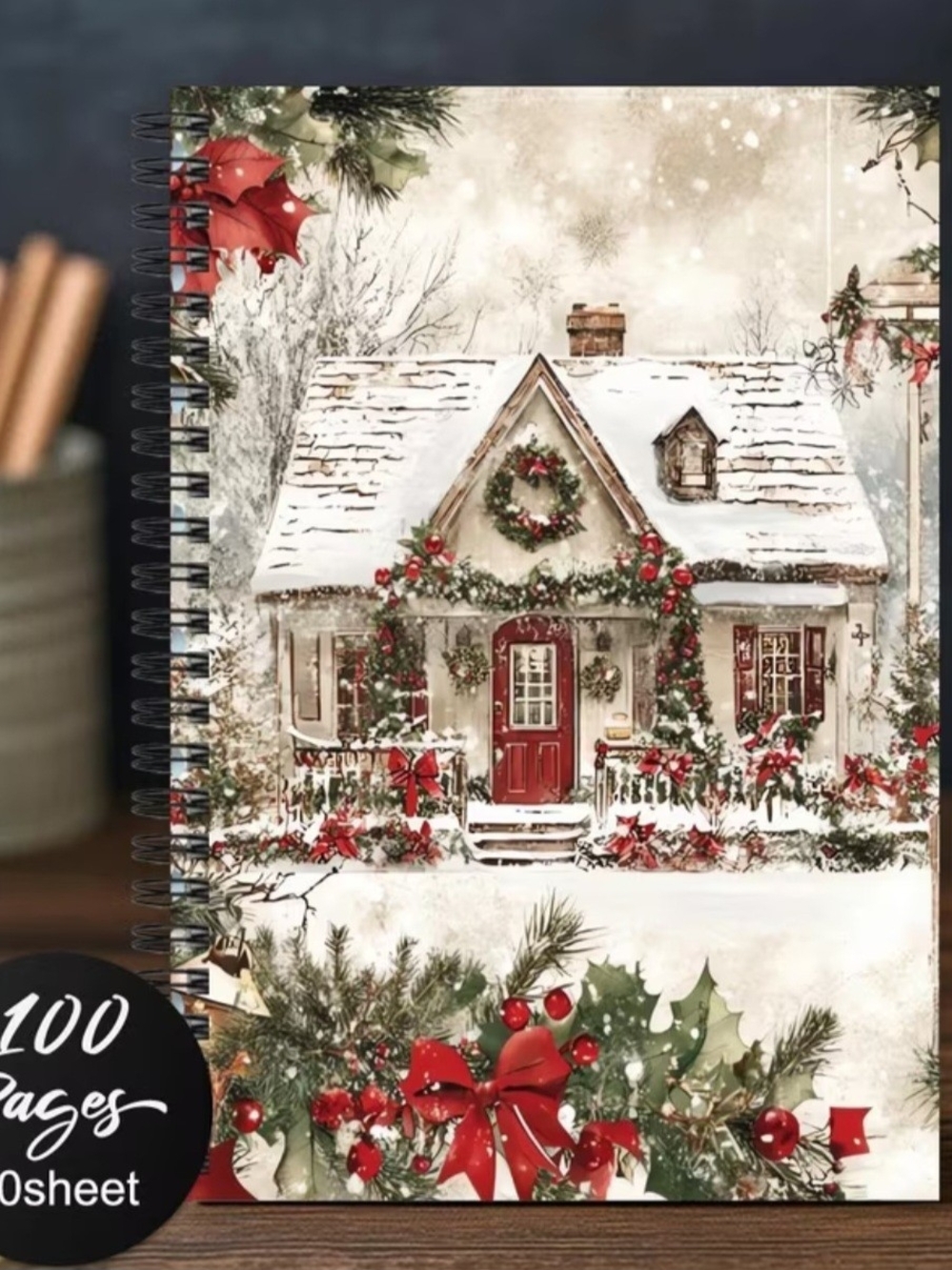 Holiday Cottage Spiral Notebook - Festive Red & White Cover